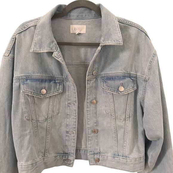 Rails Cropped Indigo Denim Jean Jacket in "Faded Blue Distress" Size Large - Picture 6 of 13